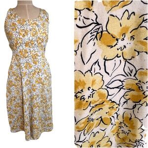 Pact Fit And Flare Dress Women's S Floral Tie Back Yellow Spring Organic Cotton